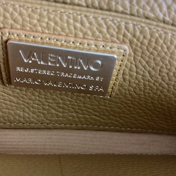 Valentino by Mario Brown Pebbled Leather Clutch with Chain Strap
